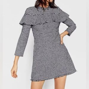 Zara Frilled Tweed Houndstooth  Dress